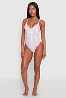 Womens Border Print One Piece Swimsuit, Multi, Size L