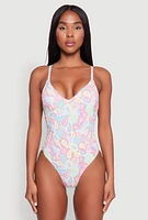 Womens Border Print One Piece Swimsuit, Multi, Size L