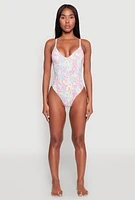 Womens Border Print One Piece Swimsuit, Multi, Size L