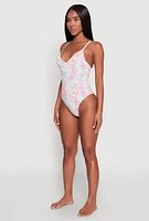 Womens Border Print One Piece Swimsuit, Multi, Size L