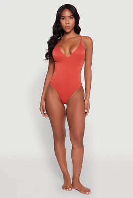 Womens Ribbed Knit Caged Side One Piece Swimsuit, Orange, Size XL