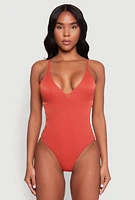 Womens Ribbed Knit Caged Side One Piece Swimsuit, Orange, Size XL
