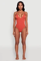 Womens Ribbed Knit Caged Side One Piece Swimsuit, Orange, Size XL