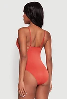 Womens Ribbed Knit Caged Side One Piece Swimsuit, Orange, Size XL