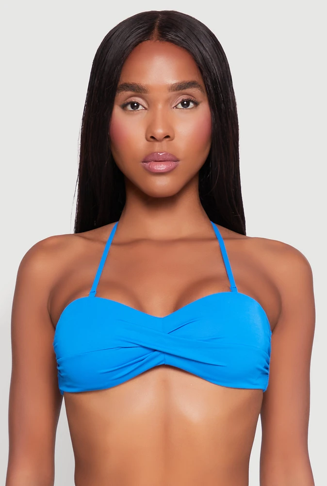 Womens Halter Neck Bandeau Bikini Top, Blue, Size S