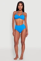 Womens Halter Neck Bandeau Bikini Top, Blue,