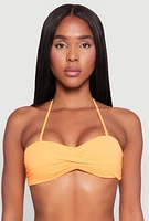 Womens Twist Front Halter Neck Bandeau Bikini Top, Orange, Size L