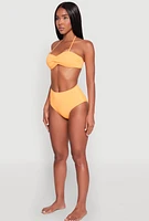 Womens Twist Front Halter Neck Bandeau Bikini Top, Orange,