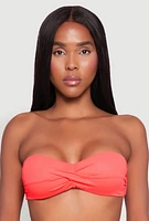 Womens Twist Front Bandeau Bikini Top, Orange, Size L