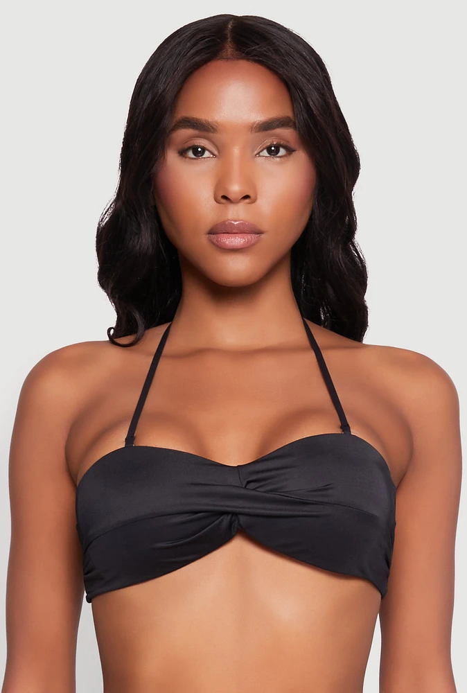 Womens Twist Front Convertible Bandeau Bikini Top, Black, Size M