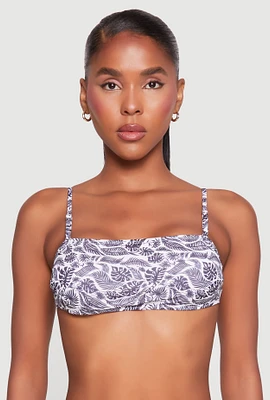Womens Leaf Print Bandeau Bikini Top, Multi, Size L