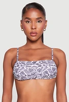Womens Leaf Print Bandeau Bikini Top, Multi, Size L