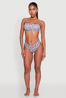 Womens Leaf Print Bandeau Bikini Top, Multi, Size L