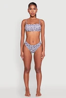 Womens Leaf Print Bandeau Bikini Top, Multi, Size L