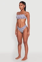 Womens Leaf Print Bandeau Bikini Top, Multi, Size L