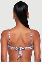 Womens Leaf Print Bandeau Bikini Top, Multi, Size L
