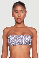 Womens Leaf Print Bandeau Bikini Top, Multi, Size L