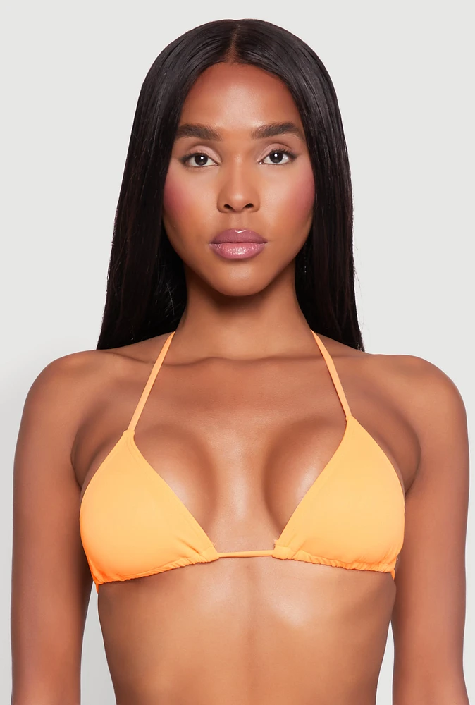 Womens Tie Back Halter Neck Bikini Top, Orange, Size L
