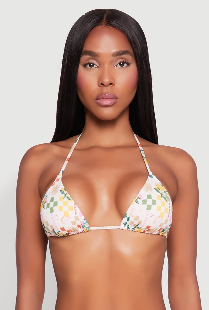 Womens Citrus Print Tie Back Bikini Top, Multi, Size L