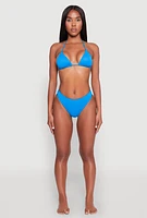 Womens Tie Back Halter Neck Triangle Bikini Top, Blue, Size M