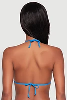 Womens Tie Back Halter Neck Triangle Bikini Top, Blue, Size M