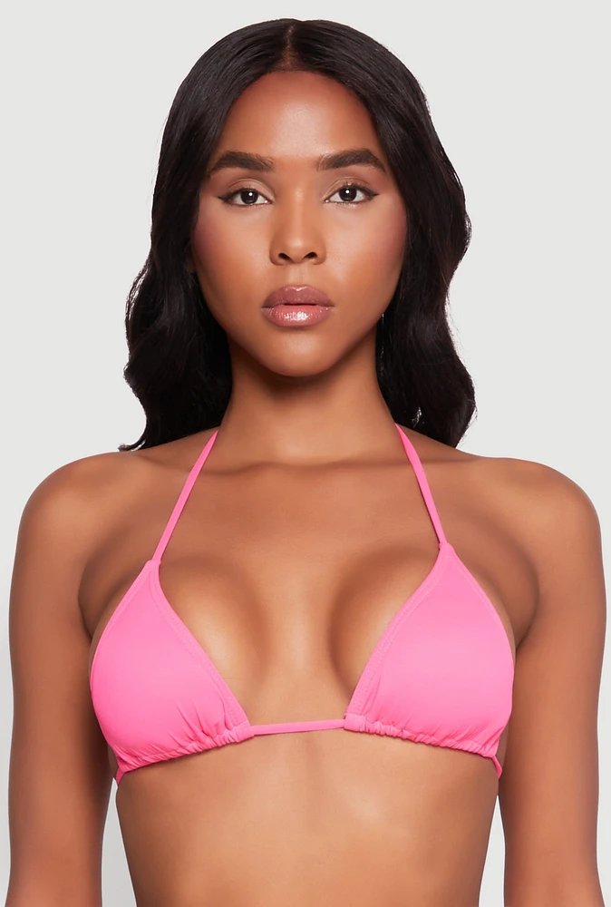 Womens Halter Neck Triangle Bikini Top, Pink,