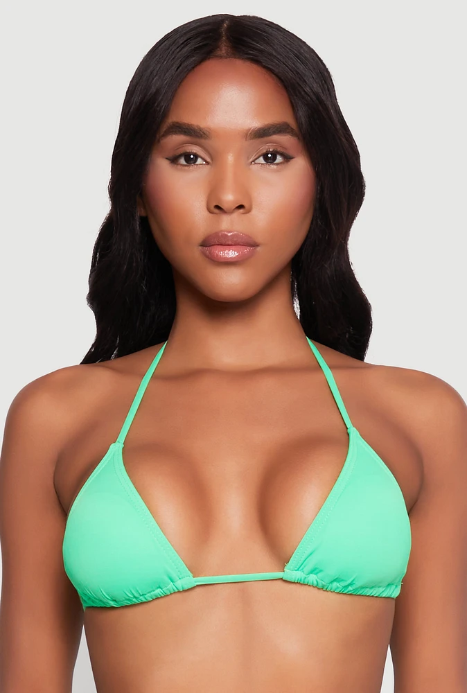 Womens Halter Neck Triangle Swim Bikini Top, Green, Size M
