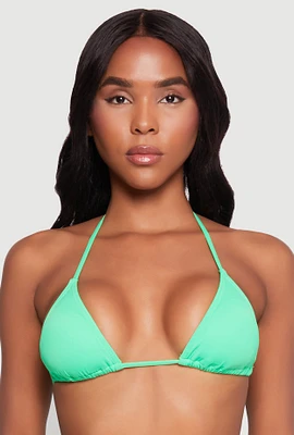 Womens Halter Neck Triangle Swim Bikini Top, Green, Size M