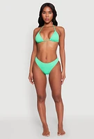 Womens Halter Neck Triangle Swim Bikini Top, Green, Size M