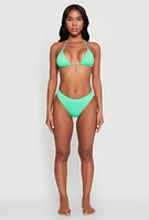 Womens Halter Neck Triangle Swim Bikini Top, Green, Size M