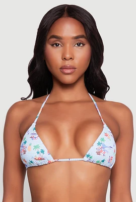 Womens Tropical Gingham Print Triangle Bikini Top, Multi, Size M