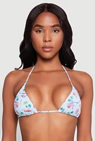 Womens Tropical Gingham Print Triangle Bikini Top, Multi, Size M