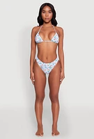 Womens Tropical Gingham Print Triangle Bikini Top, Multi, Size M