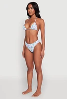 Womens Tropical Gingham Print Triangle Bikini Top, Multi, Size M