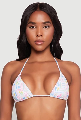 Womens Tropical Geometric Patterned Swim Bikini Top, Multi, Size S