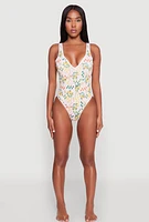 Womens Citrus Checkered Print One Piece Swimsuit, Multi, Size L