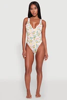 Womens Citrus Checkered Print One Piece Swimsuit, Multi, Size M