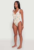 Womens Citrus Checkered Print One Piece Swimsuit, Multi, Size L