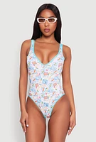 Womens Tropical Stamp Print One Piece Swimsuit, Multi,