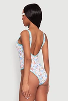 Womens Tropical Stamp Print One Piece Swimsuit, Multi,