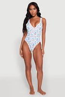 Womens Tropical Gingham Print One Piece Swimsuit, Multi, Size M