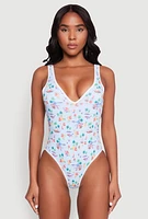 Womens Tropical Gingham Print One Piece Swimsuit, Multi, Size S