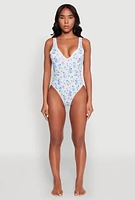 Womens Tropical Gingham Print One Piece Swimsuit, Multi, Size S