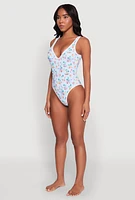 Womens Tropical Gingham Print One Piece Swimsuit, Multi, Size S