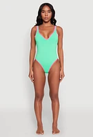 Womens Neon Trim Pastel One Piece Swimsuit, Green, Size M