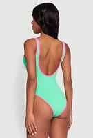 Womens Neon Trim Pastel One Piece Swimsuit, Green, Size M