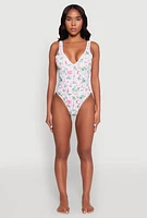 Womens Palm Tree Tropical Print One Piece Swimsuit, Multi, Size M