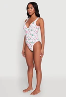Womens Palm Tree Tropical Print One Piece Swimsuit, Multi, Size M