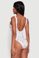 Womens Palm Tree Tropical Print One Piece Swimsuit, Multi, Size S