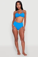 Womens Solid High Waist Bikini Bottoms, Blue, Size XL